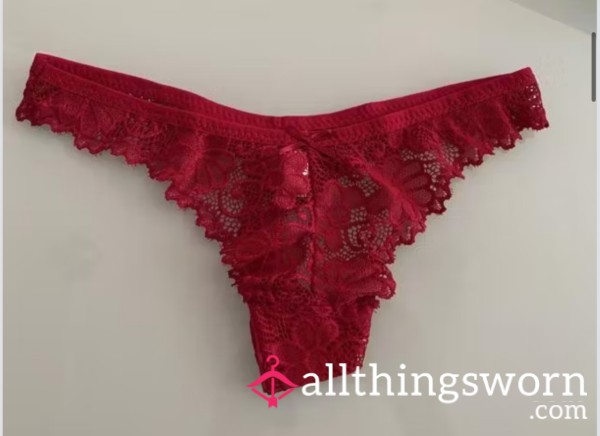 Red Lacy Thong Heavily Used