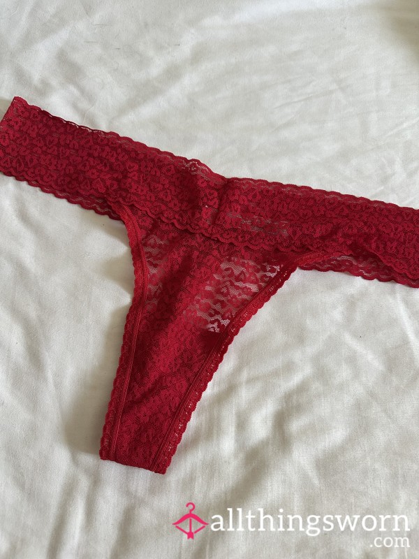 Red Lacy Thong, Worn All Today And Will Wear Overnight