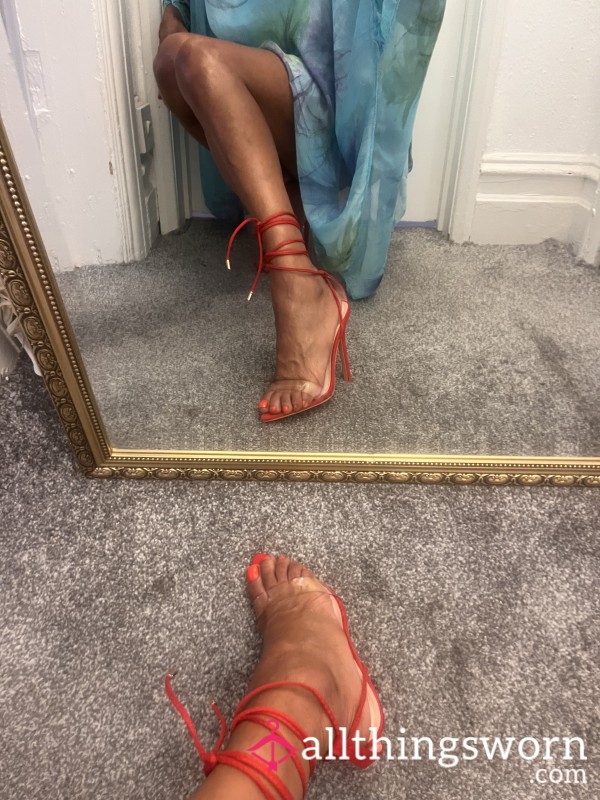 Red Leather Lace Heels