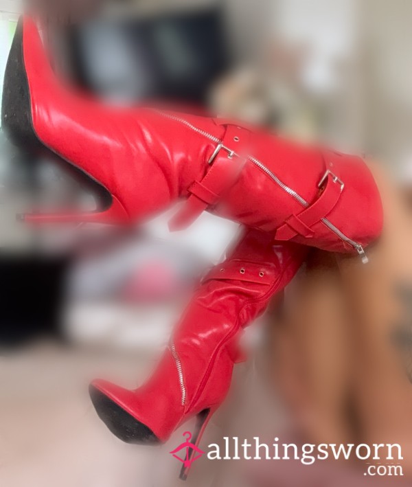 Red Leather Stiletto Boots😈❤️