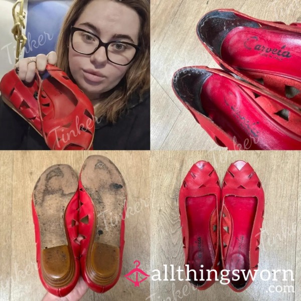 Red Leather Vintage Carvella Flat Shoes