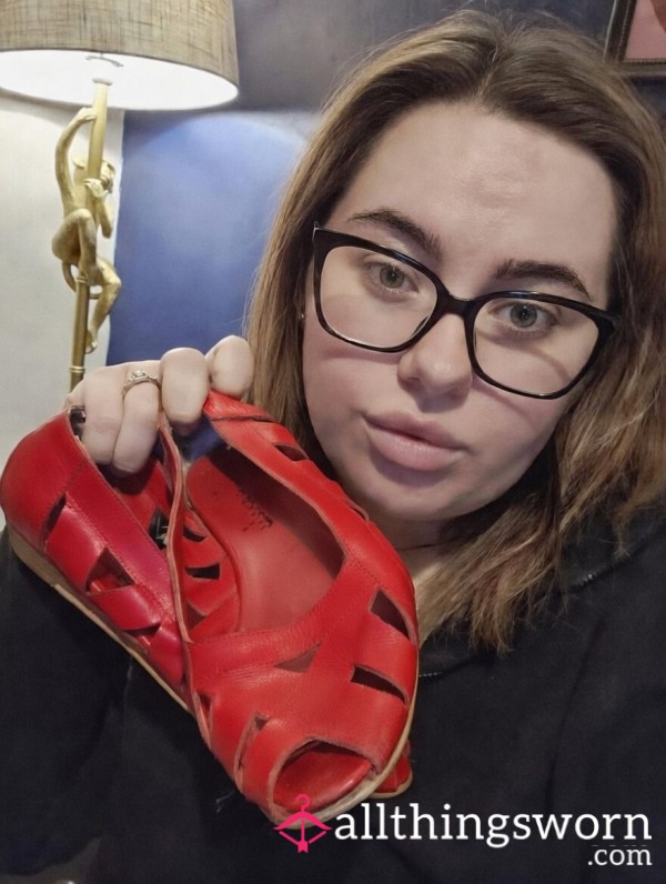 Red Leather Vintage Carvella Flat Shoes