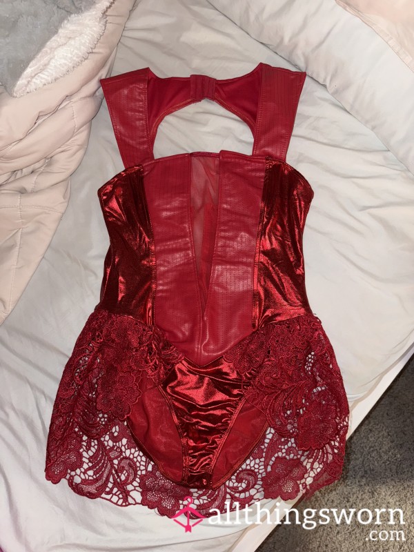 Red Leather/Lace Bodysuit