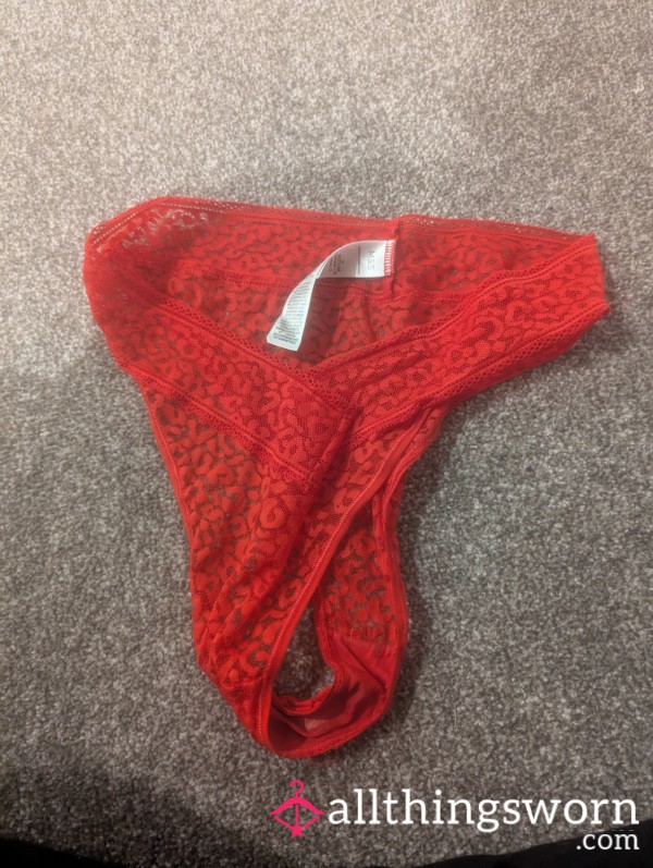 Red Leopard  Creamy C*m Knickers Worn