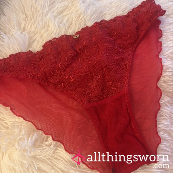 Red Mesh And Lace Panties Large For This Milfs Goodies