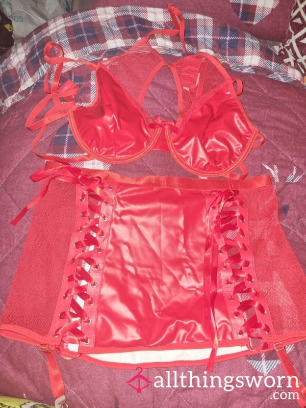 Red Mesh And Pvc Lingerie