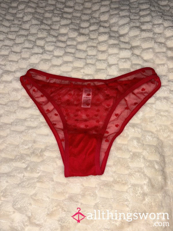 Red Mesh Heart Cheeky Panties