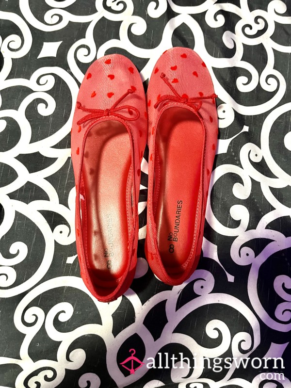 Red Mesh Heart Flats
