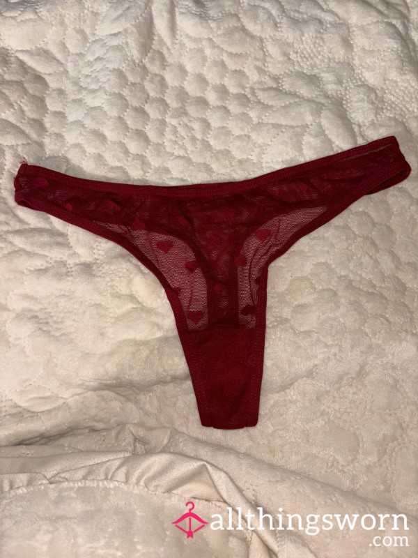 Red Mesh Heart Thong