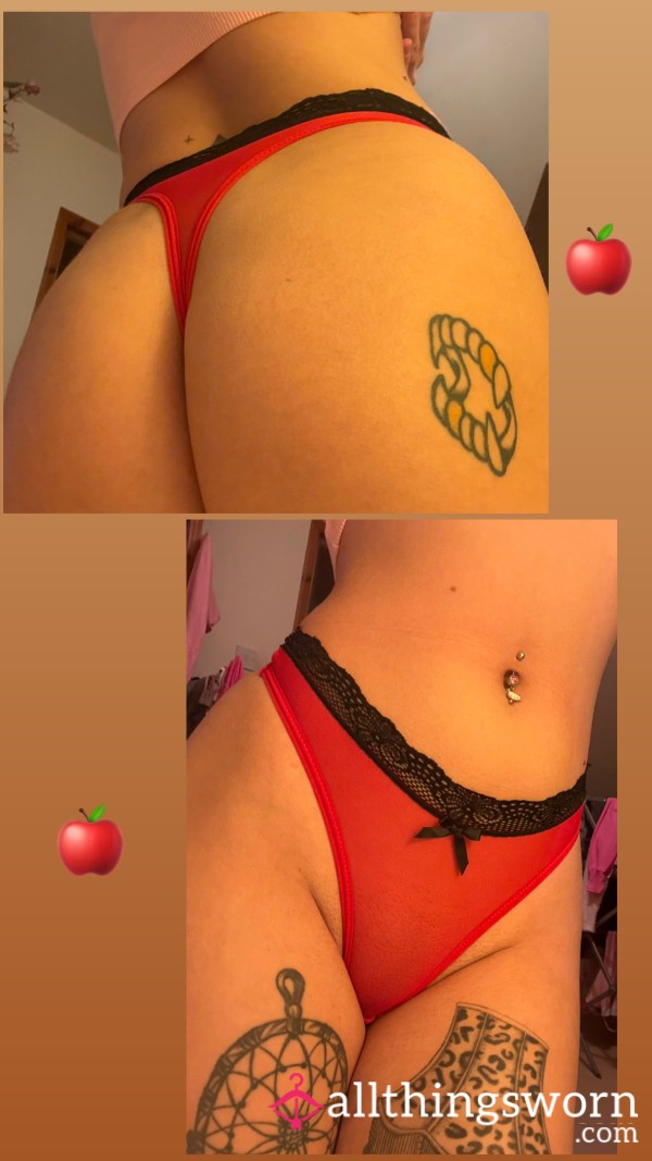Red Mesh Thong With Black Lace ❤️🖤❤️