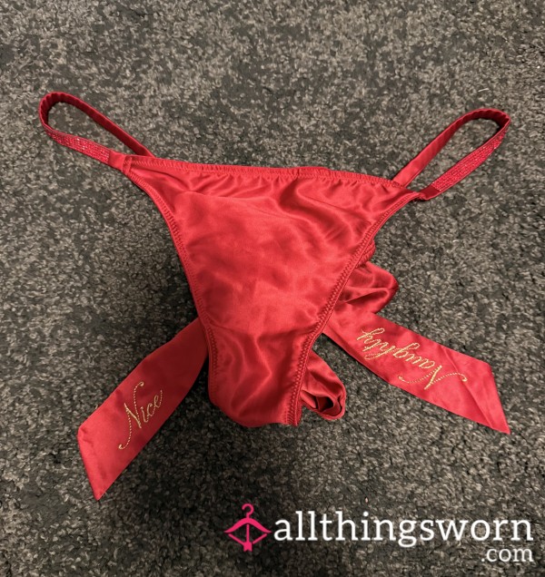 Red Naughty Nice Ribbon Tie Shine Strap Open Back