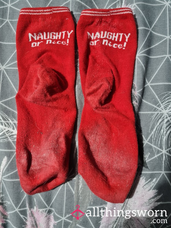 Red Naughty Or Nice Worn Socks