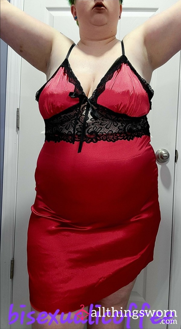 Red Nightgown With Black Lace