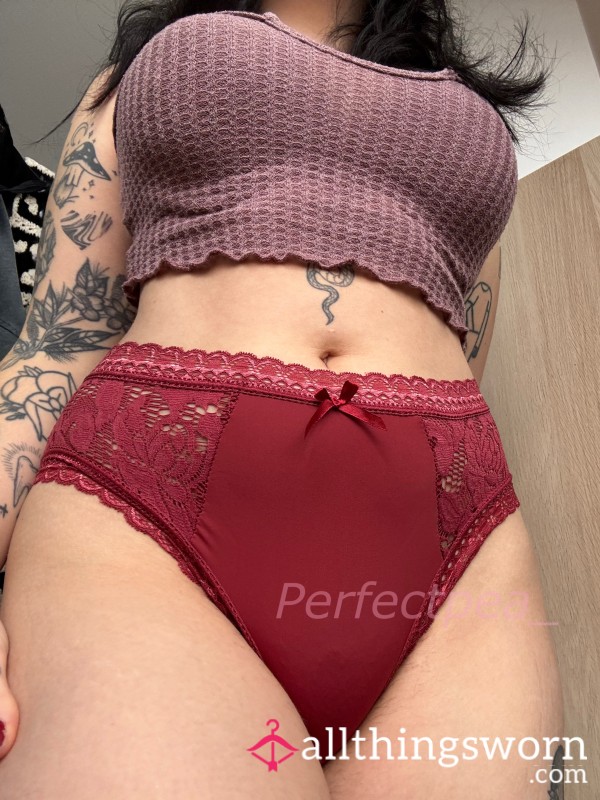 Red Nylon And Lace Full Back Briefs