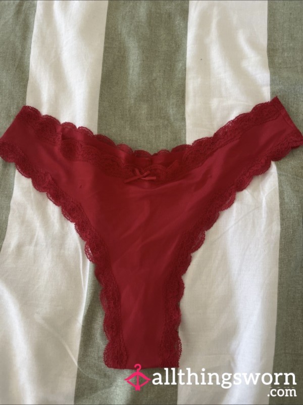 Red Nylon Panties With Lace Trim ❤️