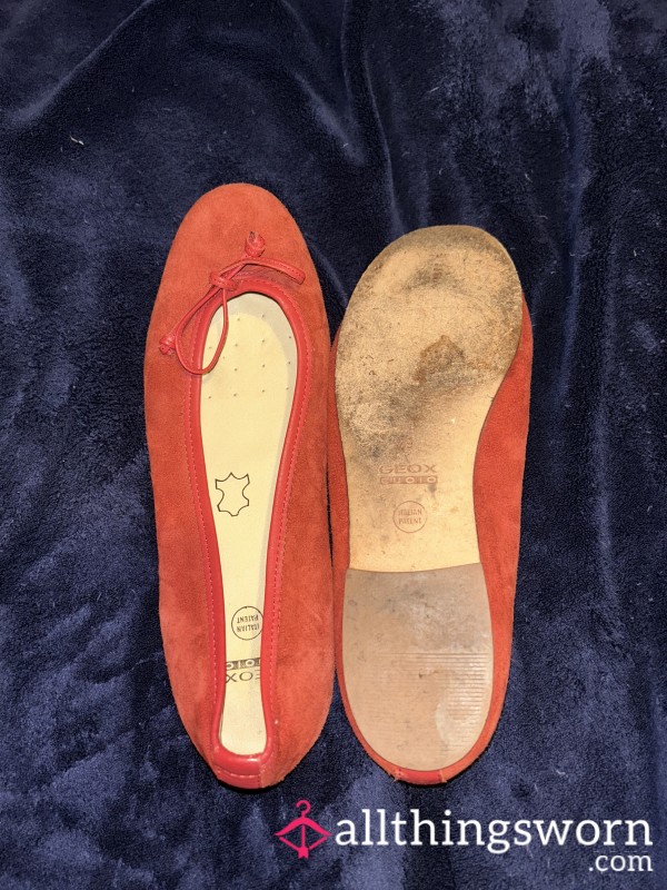 Red / Orange Ballet Flats Well Worn
