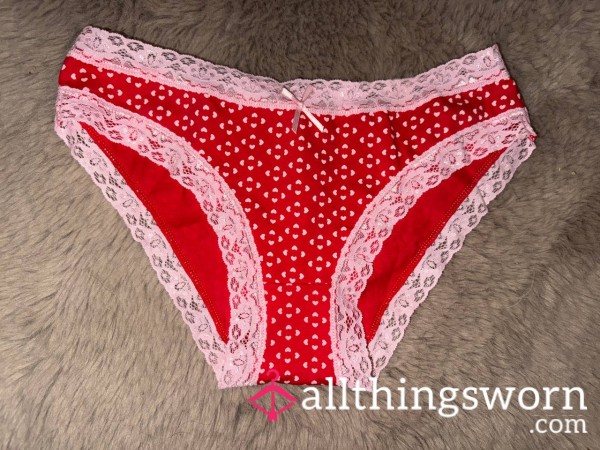 ❤️ Red Panties With Little Hearts & Pink Lace ❤️