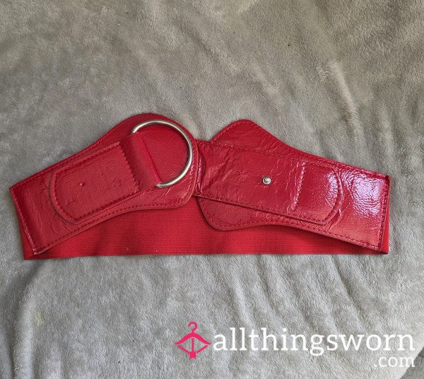 Red Patent Leather Belt With D-Ring