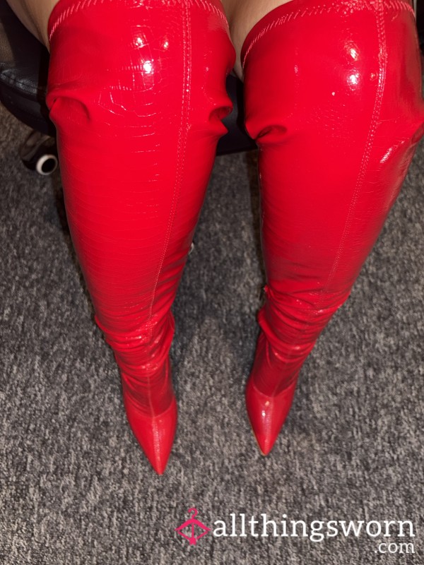 Red Patent Thigh High Boots