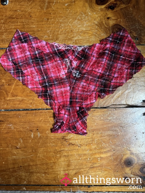 ❤️🩷 Red, Pink And Black Tartan Print Lace Cheekies, XXL, VS