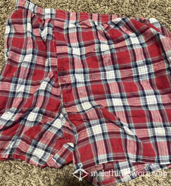 Red Plaid Boxers That I Used To Wipe Off After I Came
