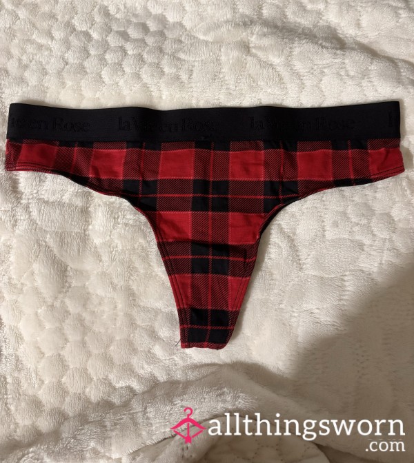Red Plaid Cotton Thong