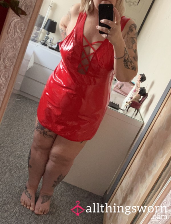 Red PU Pvc Effect Plus Size Dress Free Uk Delivery