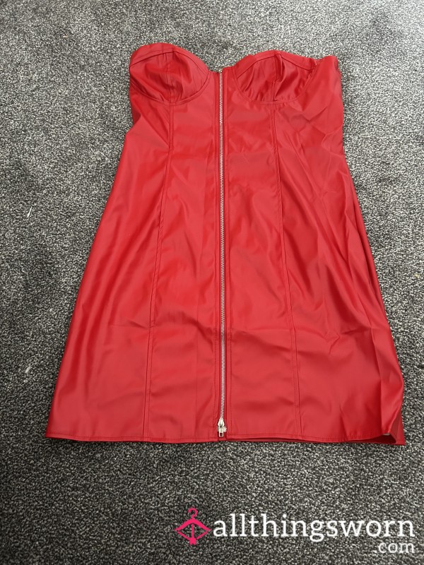 Red PVC Bodycon Strapless Dress 👗