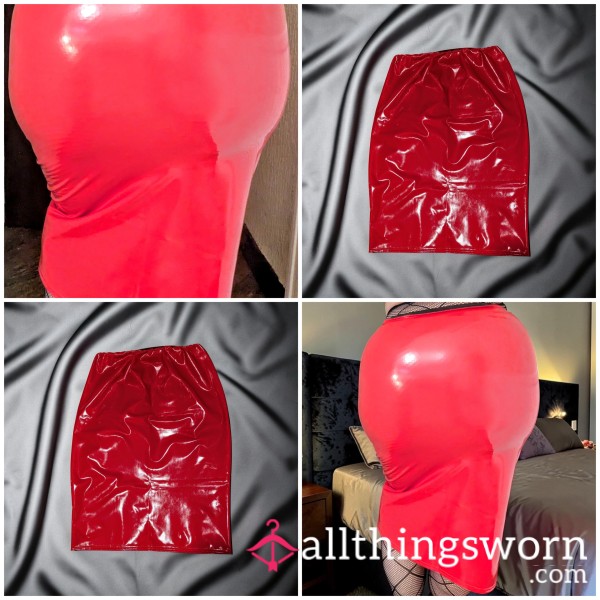 Red Pvc Look Skirt