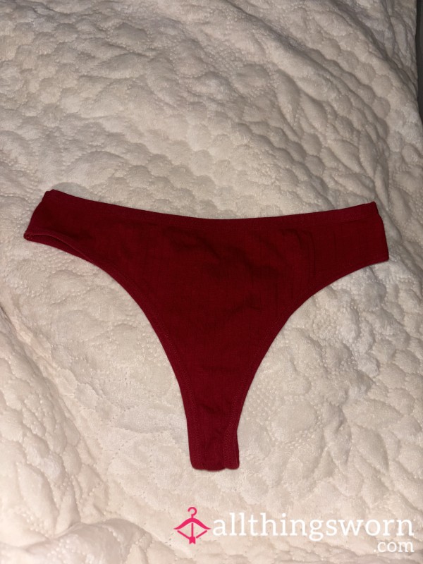 Red Ribbed Cotton Thong