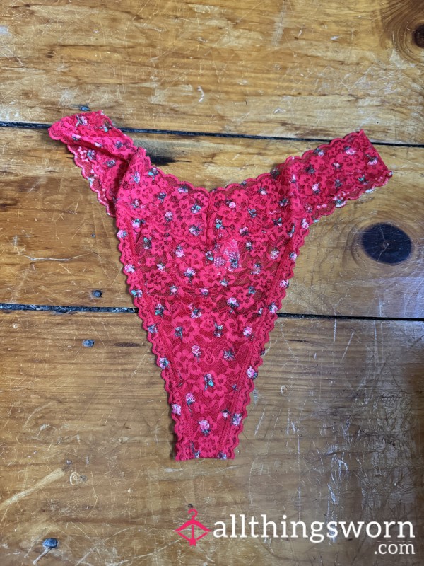 🌹 Red Rose Print Lace Thong, VS, Size XXL