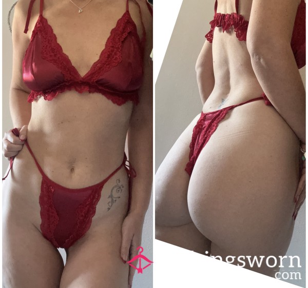 Red Satin And Lace Lingerie Set
