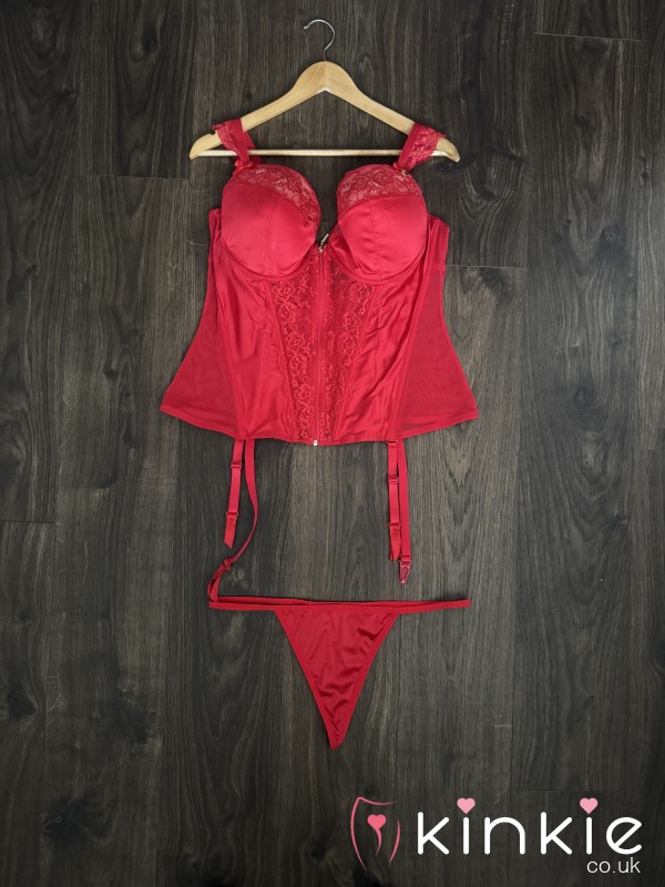 RED SATIN BASQUE & THONG C*m DRESS UP FOR ME!
