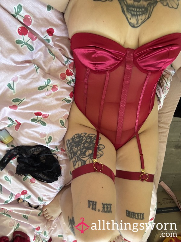 Red Satin Bodysuit & Garter Set 💋