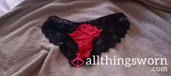 Red Satin Cheeky Panties With Lace Backing Size- L