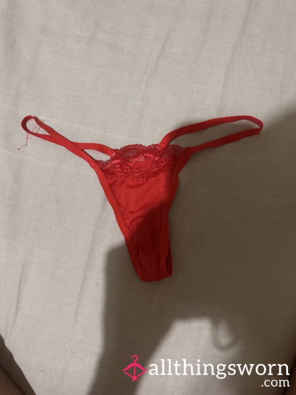 ❤️ Red Satin & Lace Worn Thong ❤️