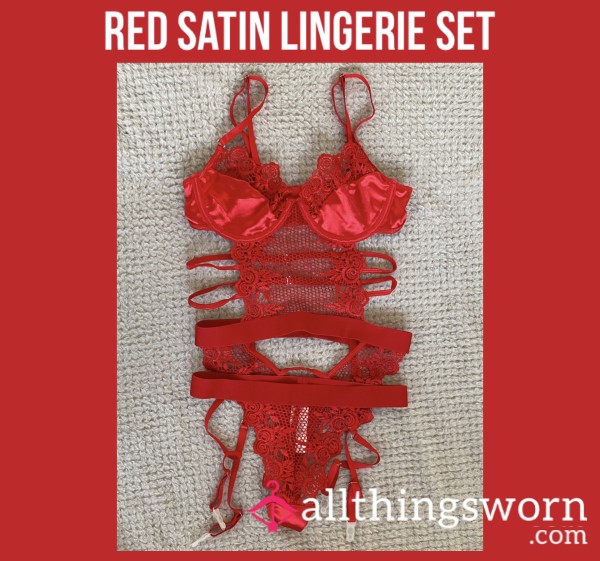 Red Satin Lingerie Set🌹