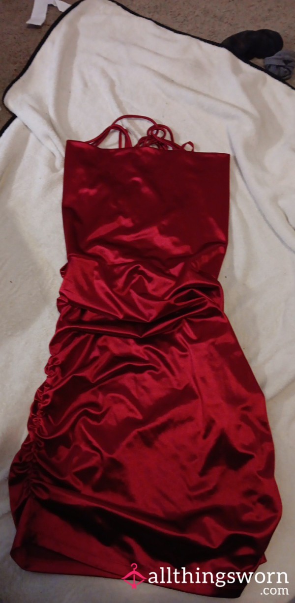 Red Satin Ruched Dress – Laced Up, Worn Down, And Full Of Fire