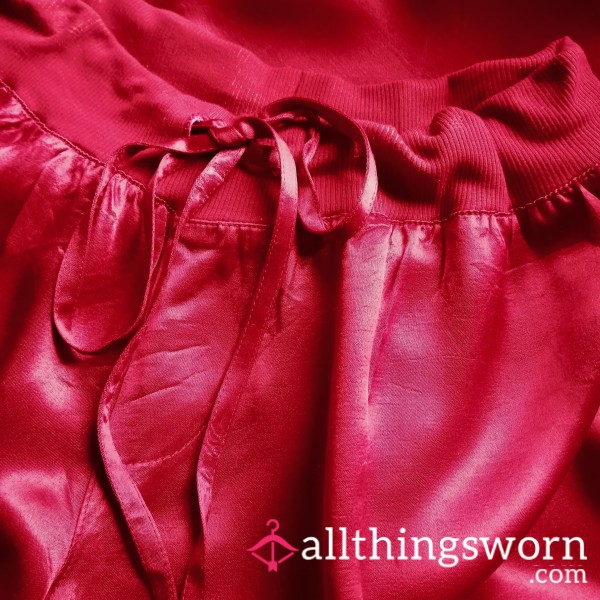 Worn Red Satin Slinky Lounge Pants Size XS Drawstring Waist