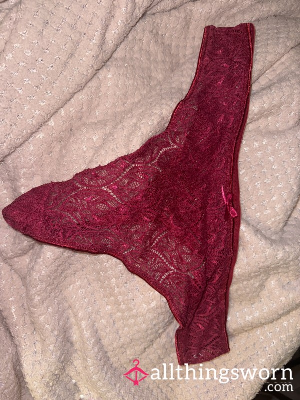 Red See Through Lace Thong
