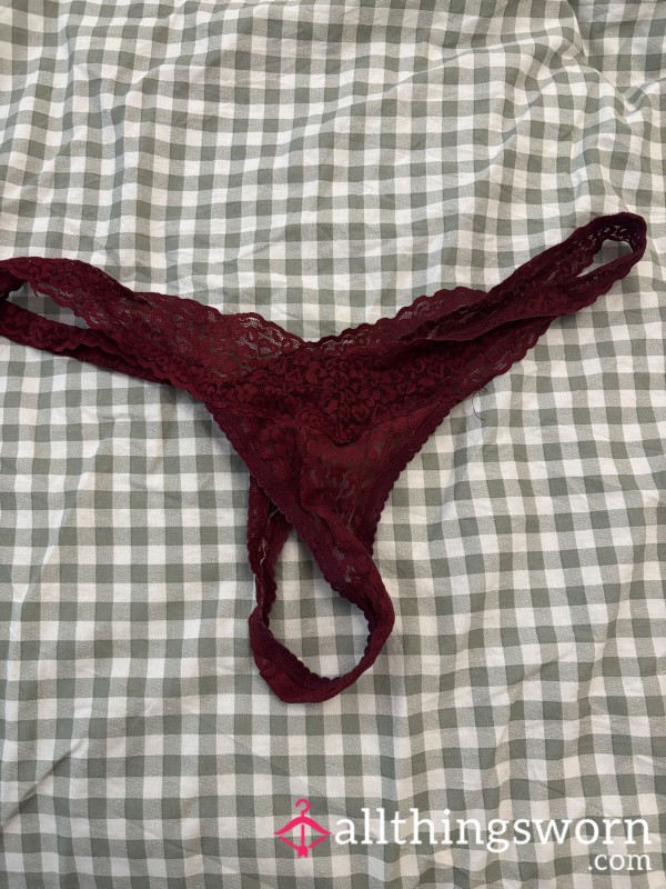 Red S**y Lace Well Worn Thong