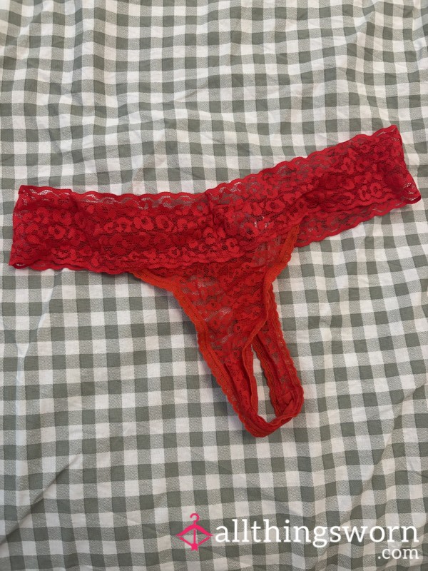 Red S**y Lace Worn Thong