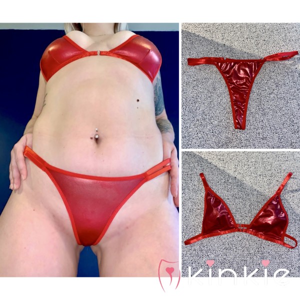 Red Shiny Bra & Thong Set