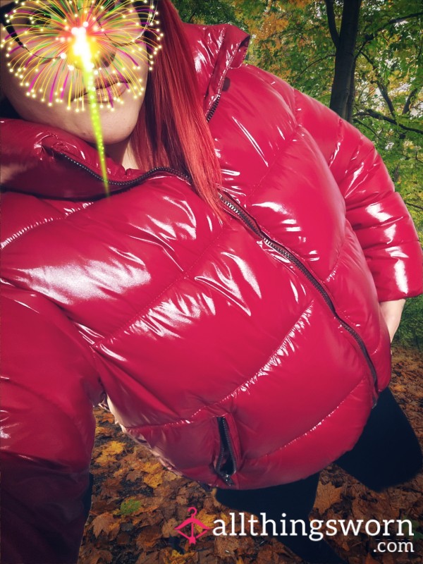 Red Shiny Puffer Coat *Customs Welcome*
