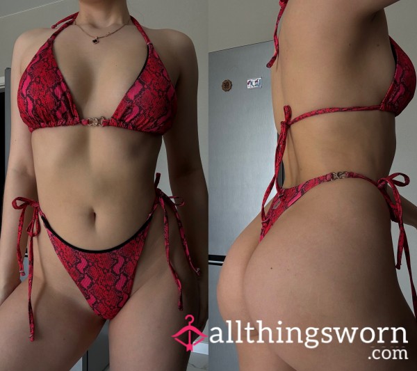 Red Snake Print Bikini With Thong Bottoms