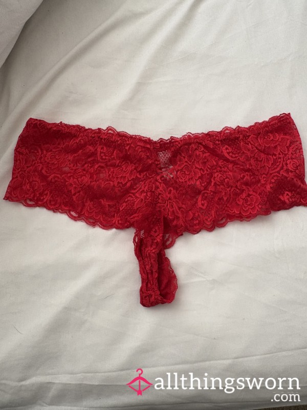 Red Snug Fitted Lacey Panties Worn For 24 Hours