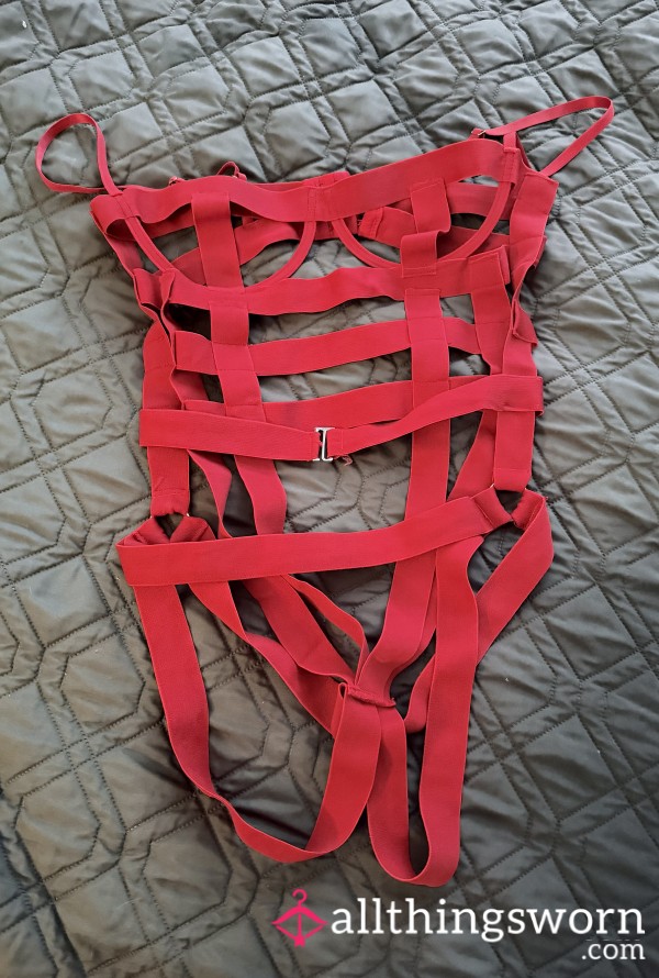 Red Strappy Cage Teddy Bodysuit