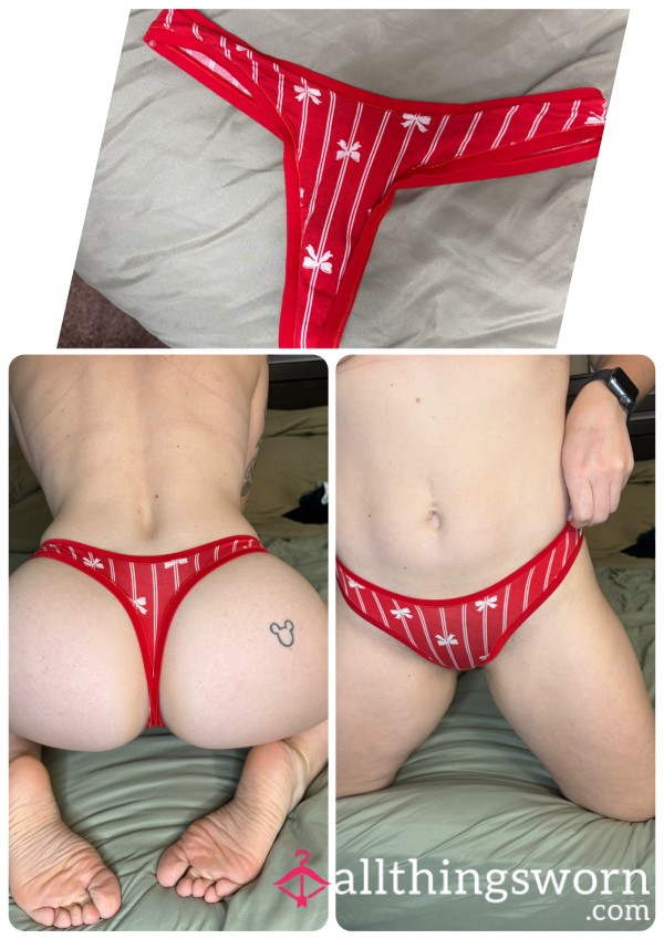 Red Striped Thong W/ Bows 🎀