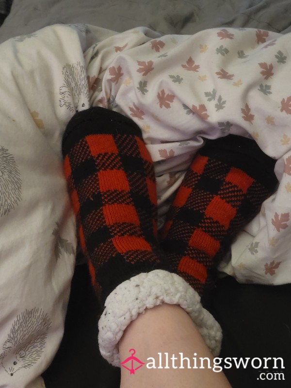 Red Tartan Sock Booties - Extra Thick - Extra Warm
