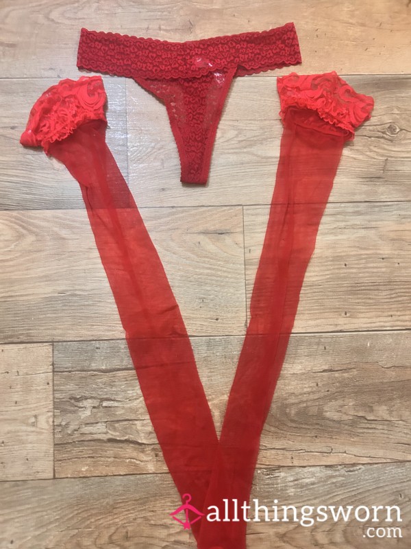 Red Thong And Stocking Set